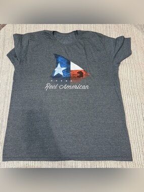 Reel American Flag Shark Graphic Tee - Gray